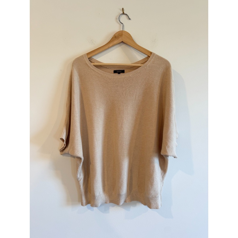 Quince Organic Cotton Cashmere Sweater Link Stitch Dolman Sleeve, Beige XL